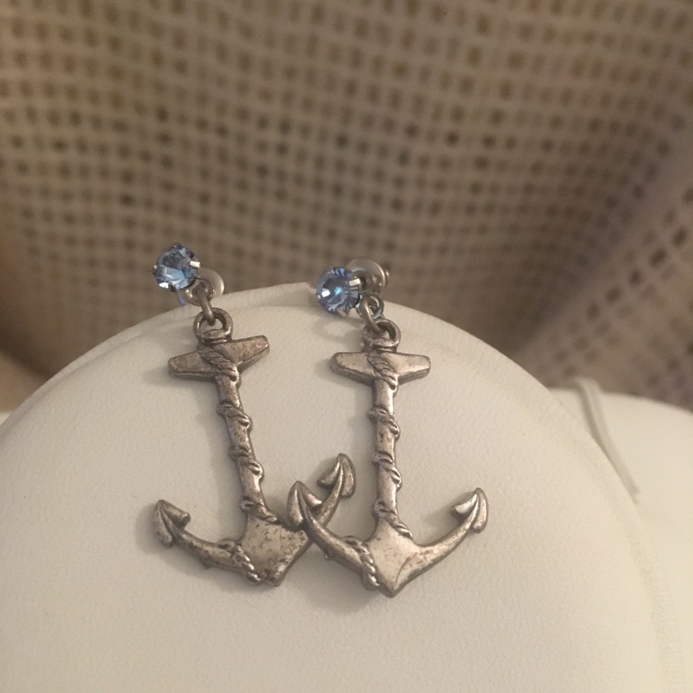 Anchor Earrings with blue gems